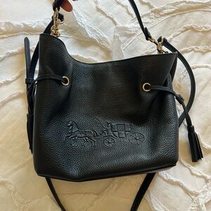 COACH Black Leather Bucket Bag with Embossed Carriage